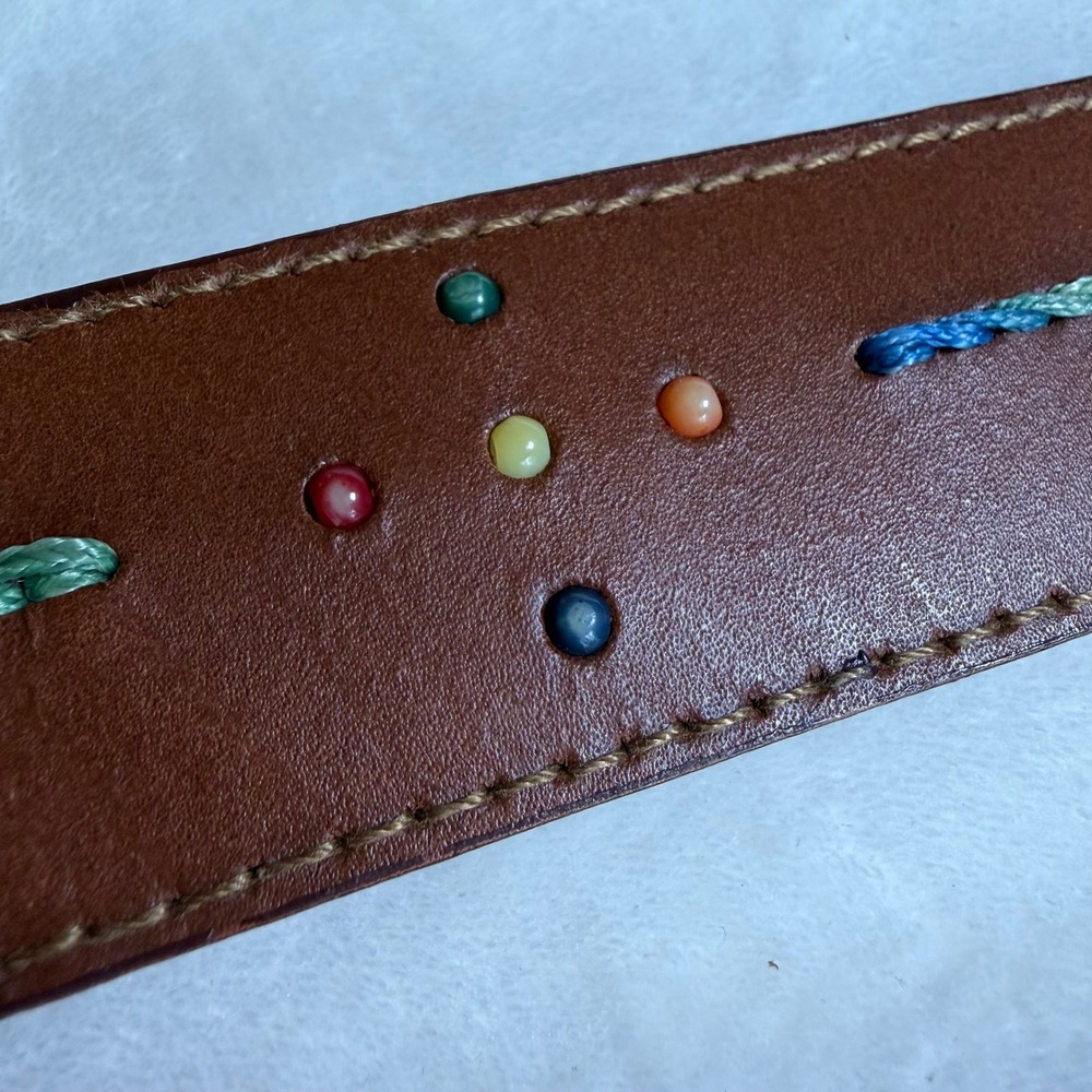 The‎ Limited Leather Belt Womens Small Brown Vintage Made in Italy Beaded Boho - Picture 3 of 8
